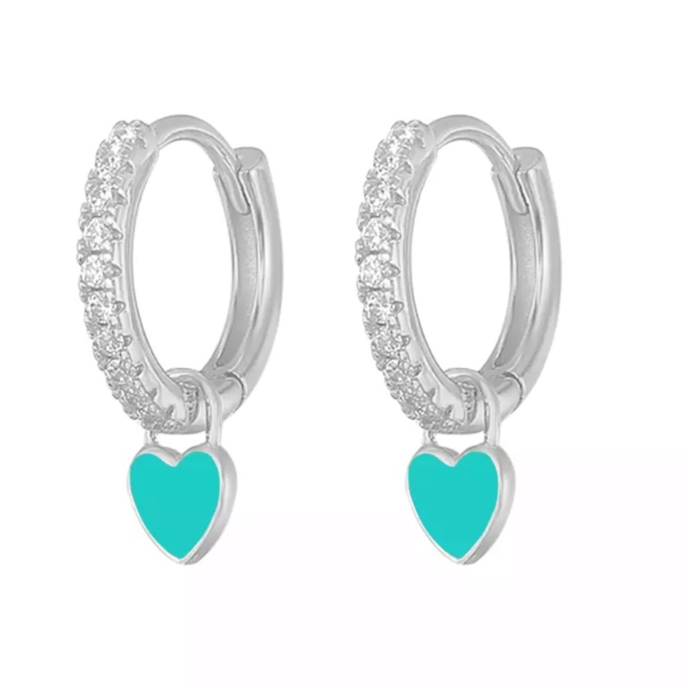 NEW Sterling 925 Minimal TiffBlue Heart CZ Earring